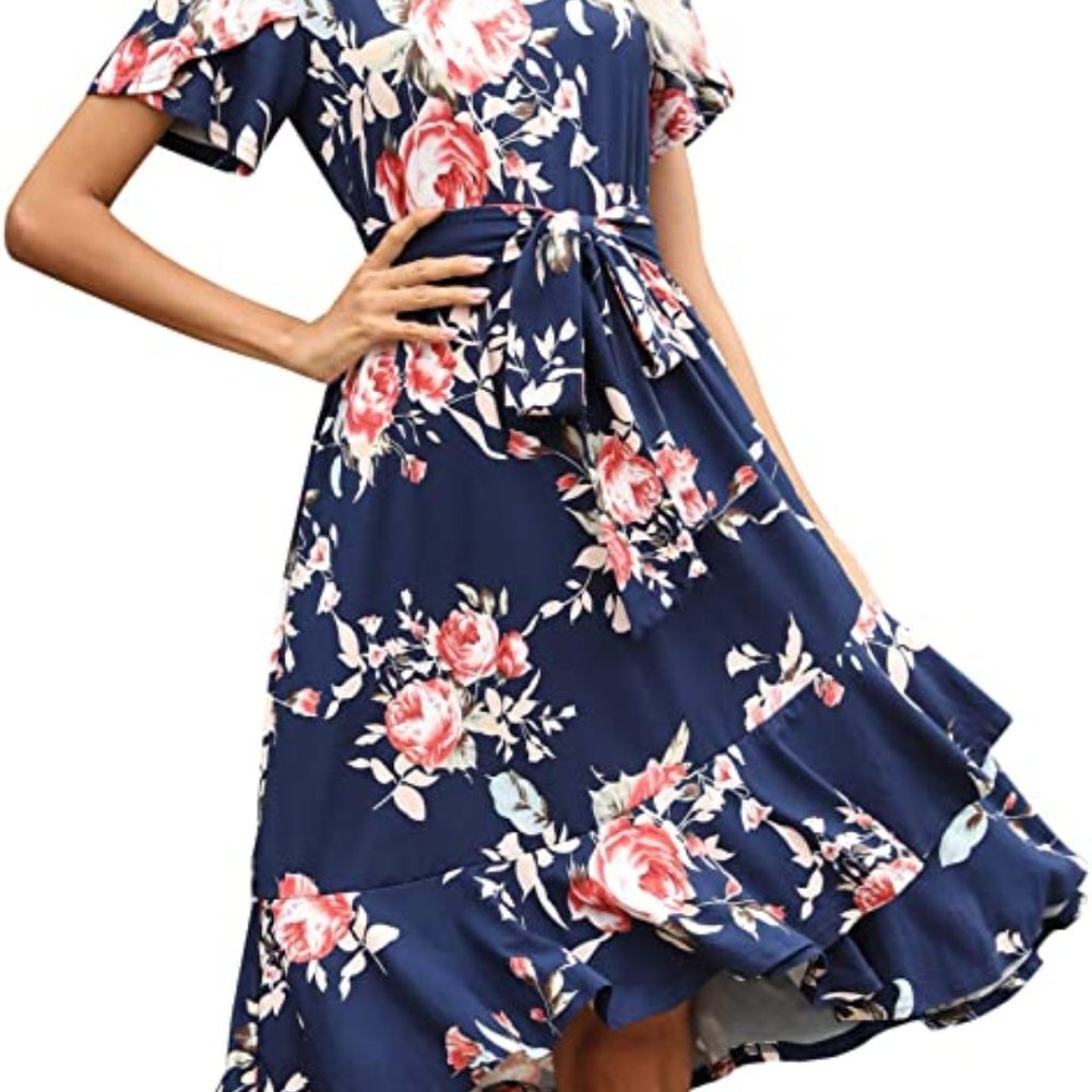 levaca  Casual Flowy Short Sleeve Midi Dress